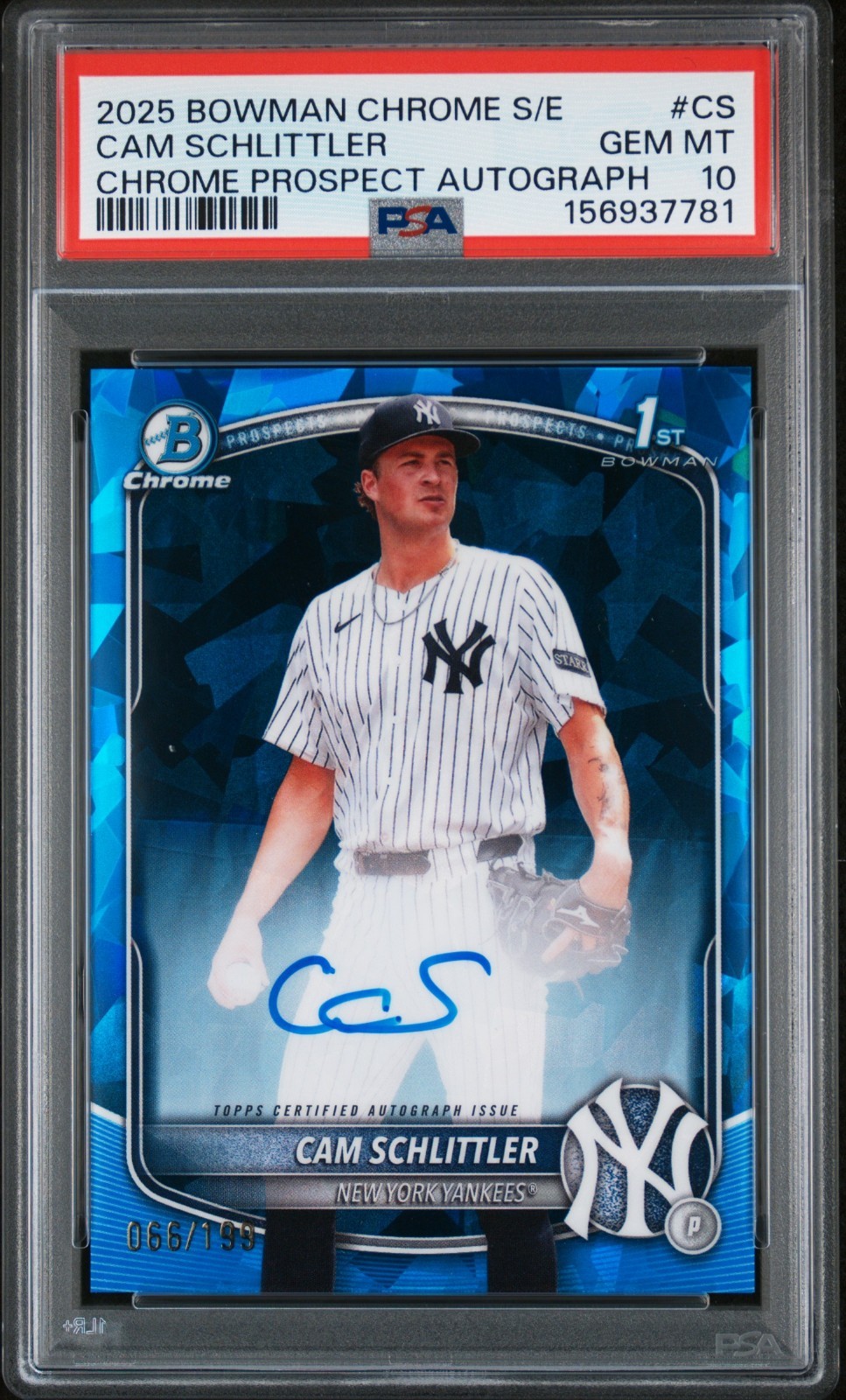 2025 BOWMAN CHROME SAPPHIRE CHROME PROSPECTS AUTO CAM SCHLITTLER PSA 10 66/199