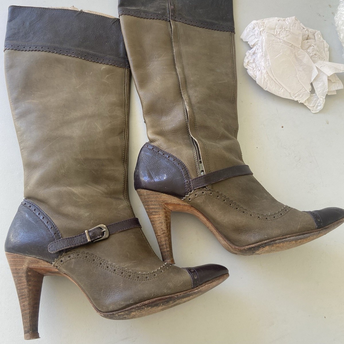 Diesel Style Lab Archive Leather Knee High Boots Cap Toe Spain Y2K