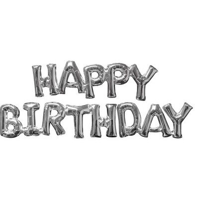 SuperShape Satz HAPPY BIRTHDAY Silber 2 Folienballons, P60, verpackt