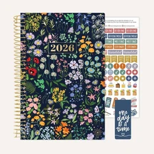 bloom daily planners 2026 Soft Cover Planner, 5.5" x 8.25", Garden Party, Navy