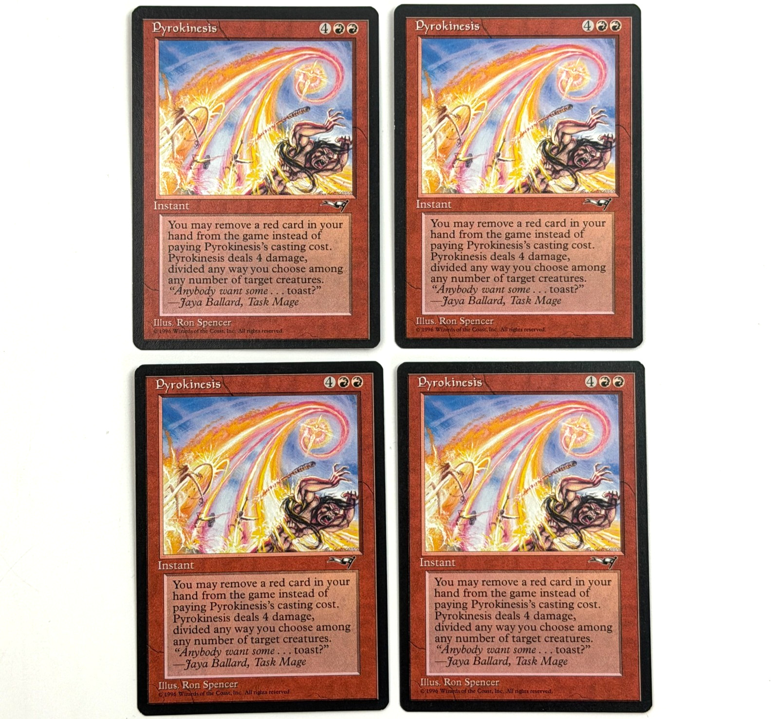 4x Pyrokinesis Alliances MTG LP Playset Uncommon Instant Pitch Spell 1996
