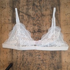 VICTORIA'S SECRET Lace Bralette Sz L Ivory Sheer Floral Coquette Romantic