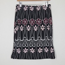 Vtg Y2K Black Floral Knee Length Skirt Side Slits Fairy Grunge Festival Medium