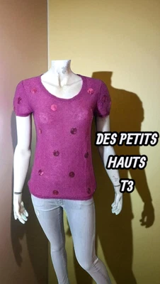 Des Petits Hauts Taille 40 Superbe pull rose manches courtes laine mélangée - Photo 1/4
