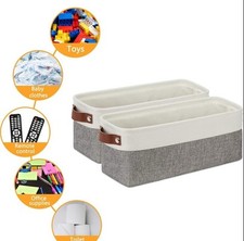 NEW 2 Pack, Small Storage Baskets 14"x6"x5", White  Grey