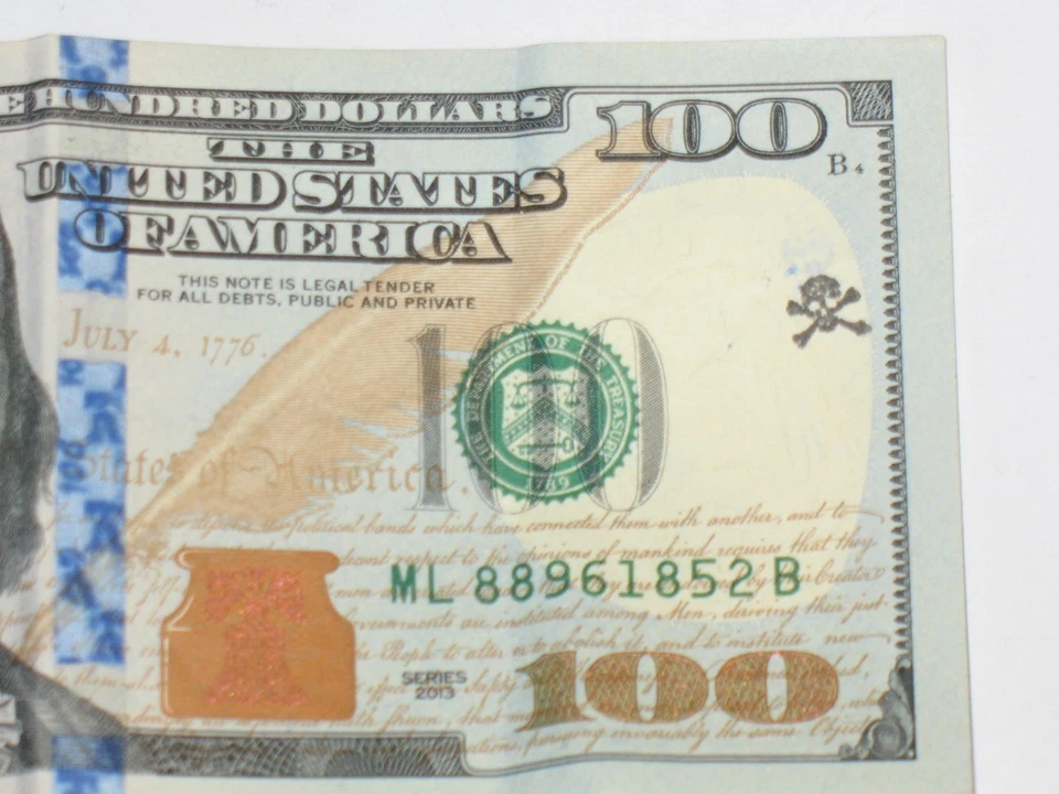 rare 2013~ $100 DOLLAR BILL w/ RARE "SKULL CHOP STAMP", 2 SIDED STAMP ~ LOOK - Image 2 of 4