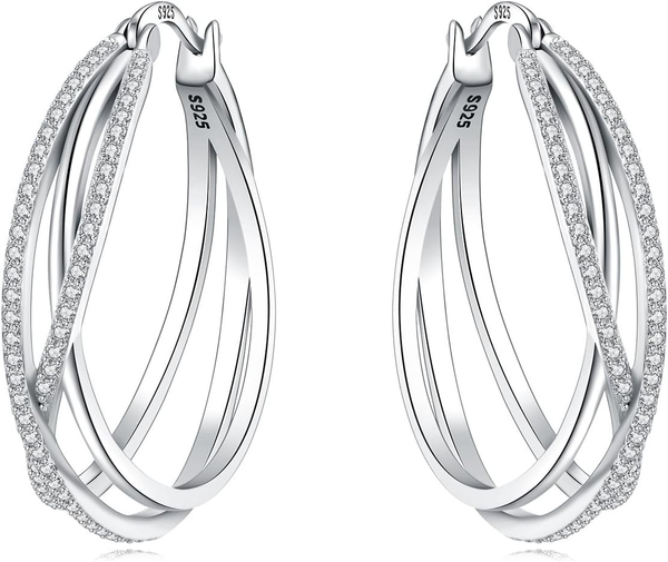Zirkonia 925 Sterling Silber Ohrringe Damen Creolen Silber Creolen Damen Earring-image