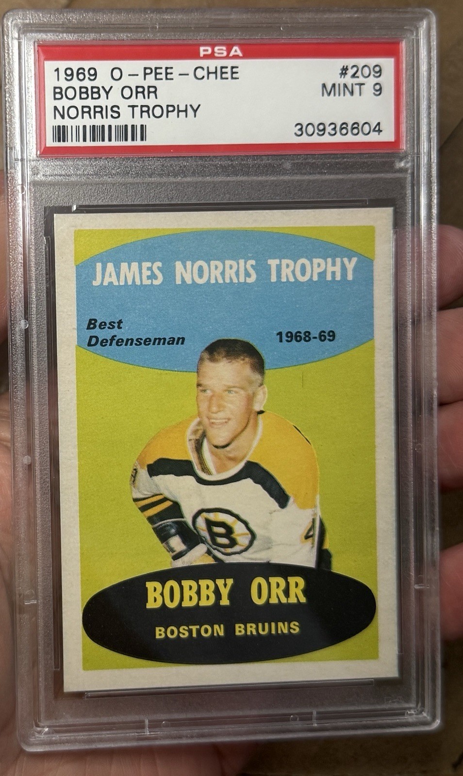 1969 O-Pee-Chee Bobby Orr #209 Jack Norris Trophy PSA 9 💎Mint Perfect Centering