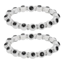10mm Turkish Evil Eye Bracelets, 2 Pcs Good Luck Stretch Bracelets White 