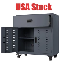 USA Stock Metal garage storage trolley with lockable door and adjustable shelves