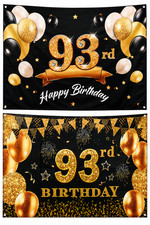 2 Pc 93rd Birthday Party Backdrop Banner Bundle Black Gold 90" x 72" Decoration