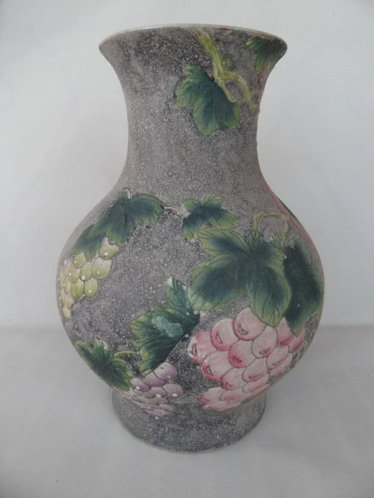 Large Vintage 1980s Chinese Rough Cast Porcelain Hand Painted Vase made in China