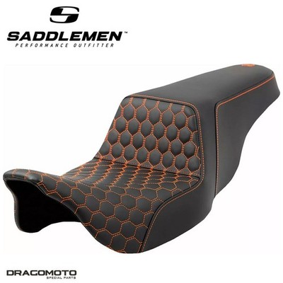 SITZBANK HARLEY TOURING SADDLEMEN Step-Up A808-07B-177ORA 2-Up Seat Schwarz G...