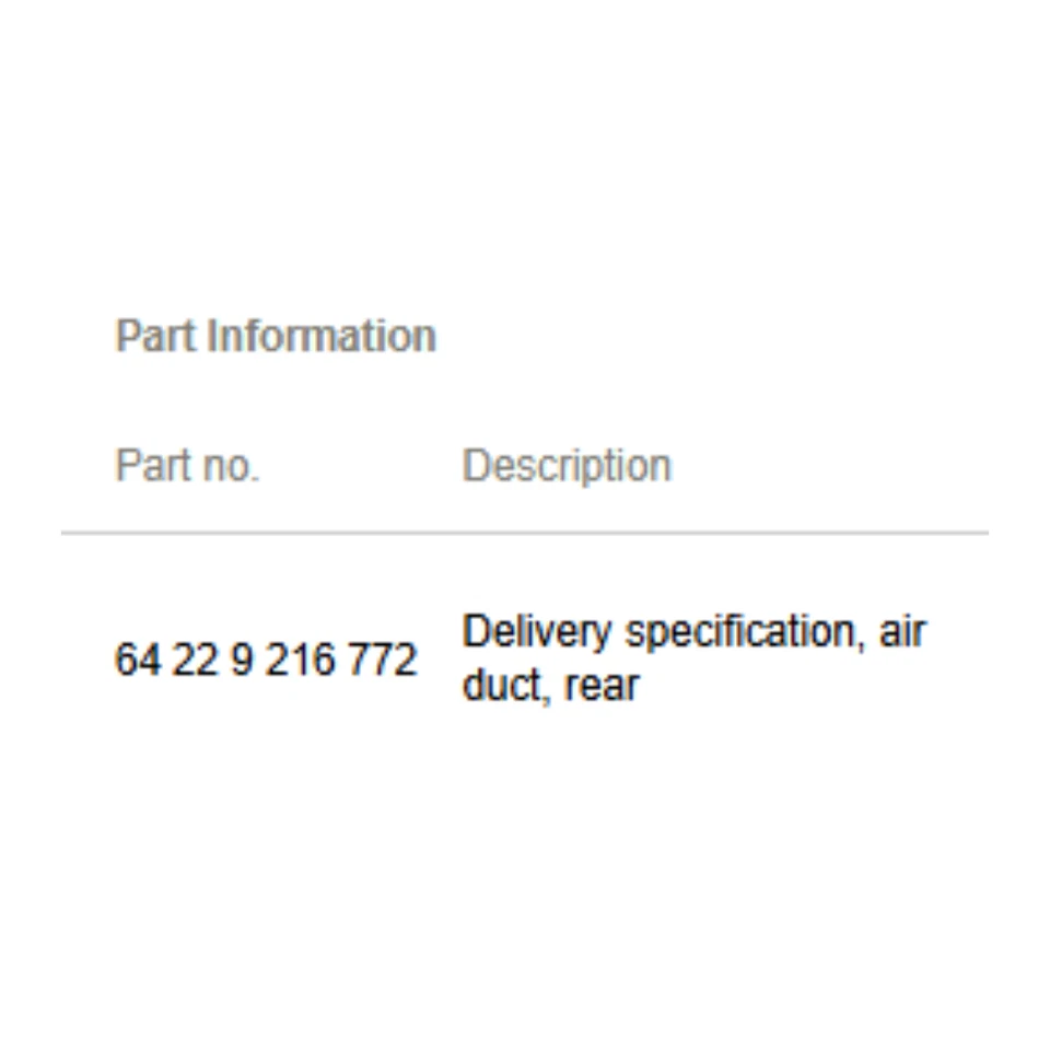 BMW 520i F10 2013 especificaciones de entrega conducto de aire trasero usado OEM 64229216772 Foto 2 de 4