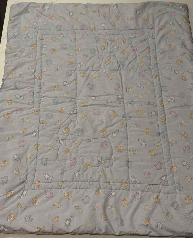 Vintage Just Born Baby Quilt Sun Animals Puffy Blanket Comforter Reversible - Image 2 of 4