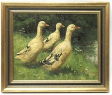 "Drei Enten im Grünen" Sofie Strom Aachen 1940  Öl auf Holz  25,0 cm x 20,0 cm