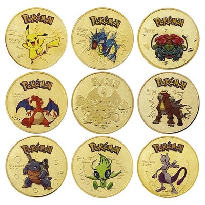 8PCS Gold For Kid Pikachuu Pokemon Commemorative Coin Collective Anime Medal