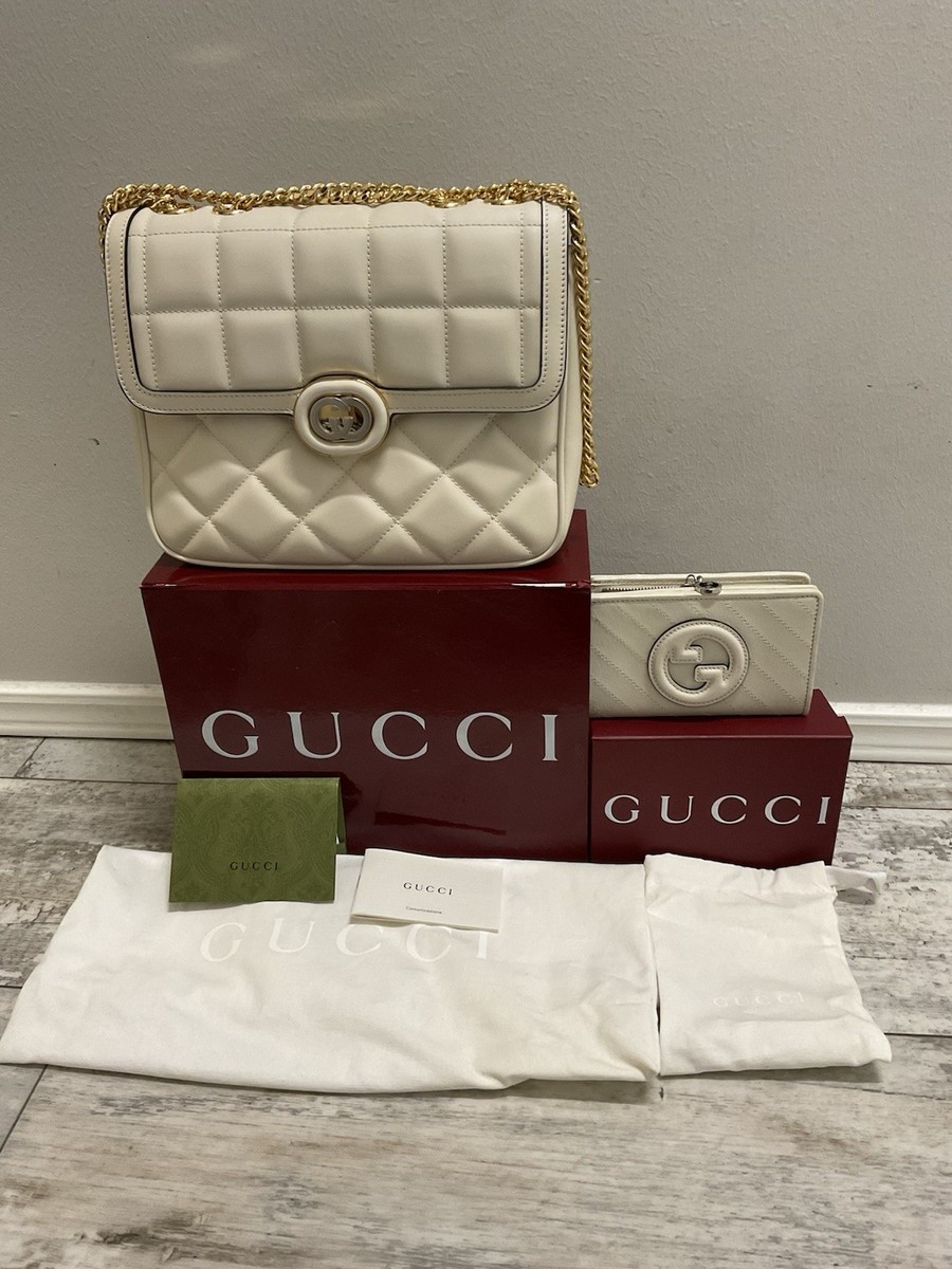 NIB GUCCI Deco Small Off White Quilted Leather Shoulder Bag And