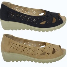 peep toe low wedge shoes sandals ladies slip on comfort womens summer casual