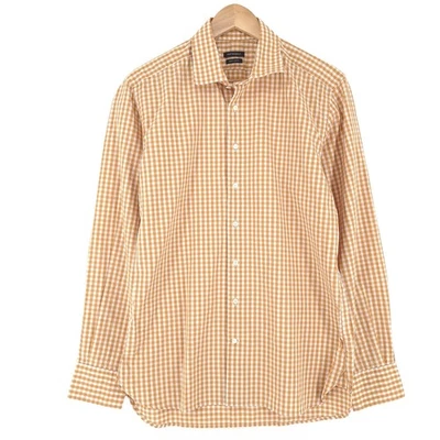 Suitsupply Camisa Clásica Hombre Naranja Cuadros Algodón Vo2 T.40 15 3/4 - Imagen 1 de 4