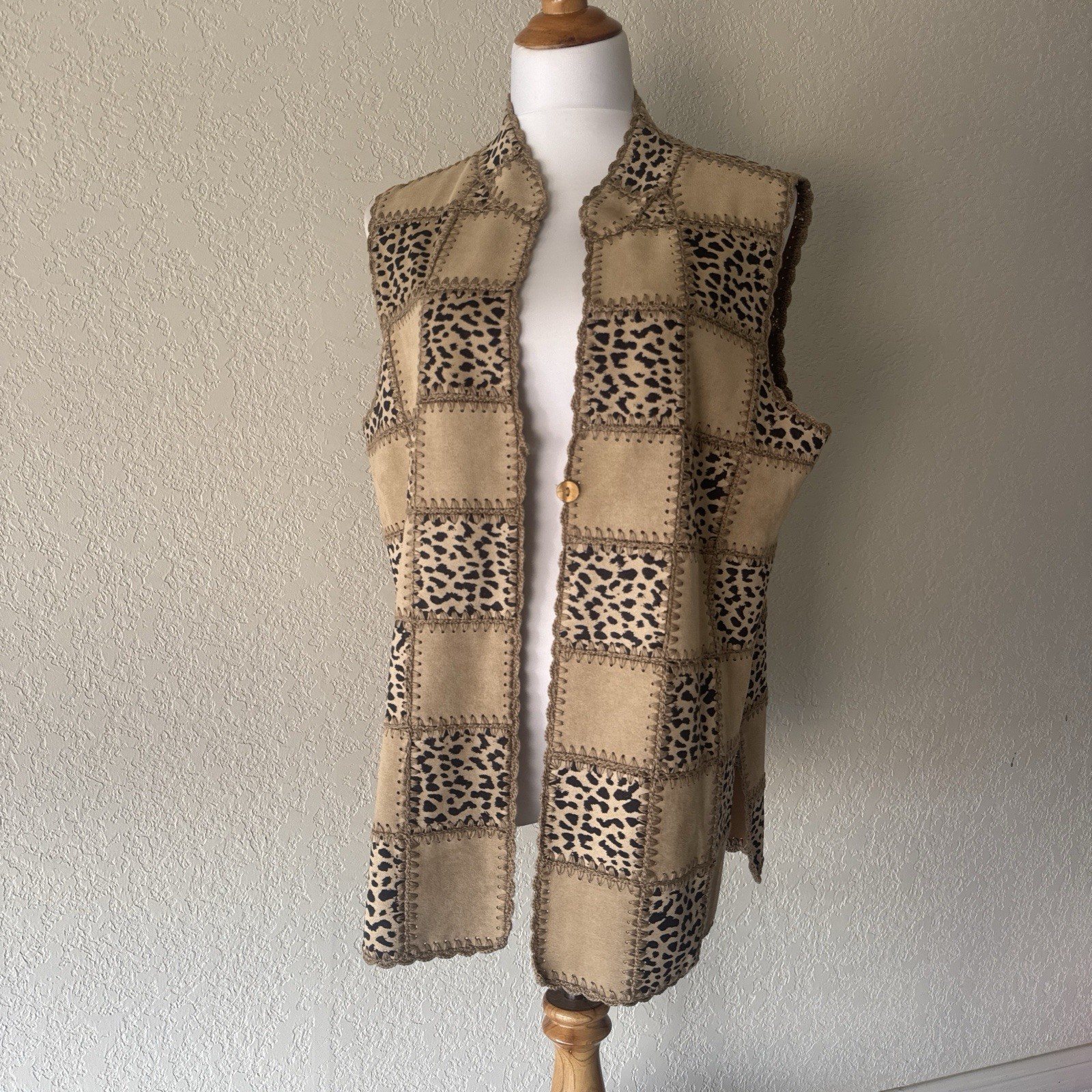JohnMark animal print patchwork vest with button … - image 1