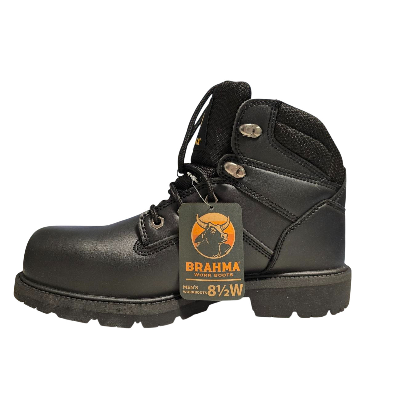 Brahma Mens Black Steel Toe Work Boots Leather ASTM F2413-18‎ MNBR46DP003 8.5W NEW brahma STEEL TOE mens work boots BLACK size 7.5 W slip  main image 2