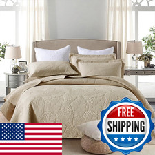 Mixinni Khaki Tropical Palm Tree Queen Size Quilt Set Soft Cotton Bedspread