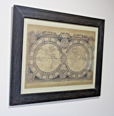 Vtg Reprod. Double Hemisphere Earth April 24, 1688 Claude Berey Map Framed 25x23
