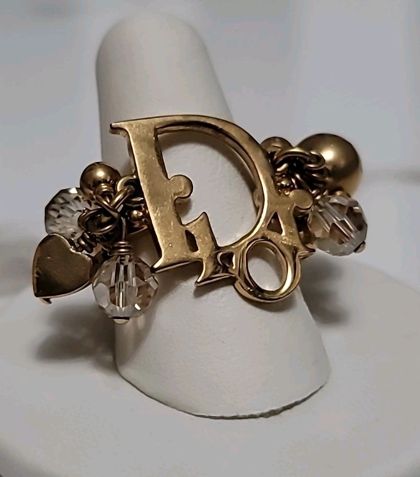 Christian Dior CD Logo Gold Tone Ring With Charms, Size 5.5 | eBay