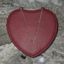 Red Heart Shaped Small Shoulder Bag Zip Closure Gold Chain Strap Hardware