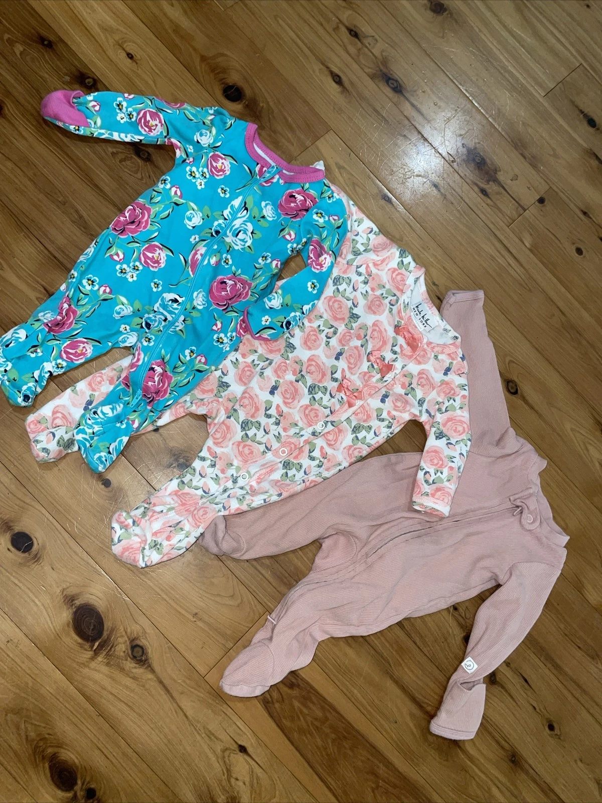 Lot 3 Nicole Miller Carters Baby Layette Girl Infant L/S Footed Newborn & 3/6 Mo