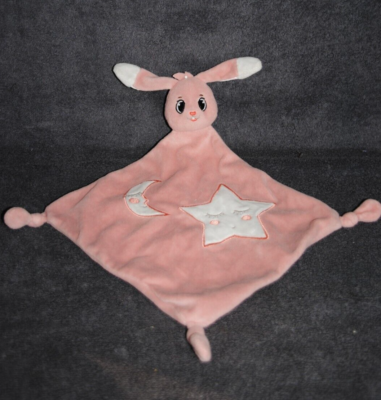 Doudou Plat Lapin Rose AUCHAN Etoile Lune Blanche Triangle
