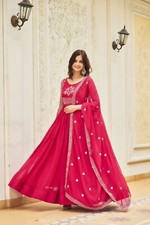 Anarkali Gown with Embroidered Dupatta, Elegant Traditional Indian Dress