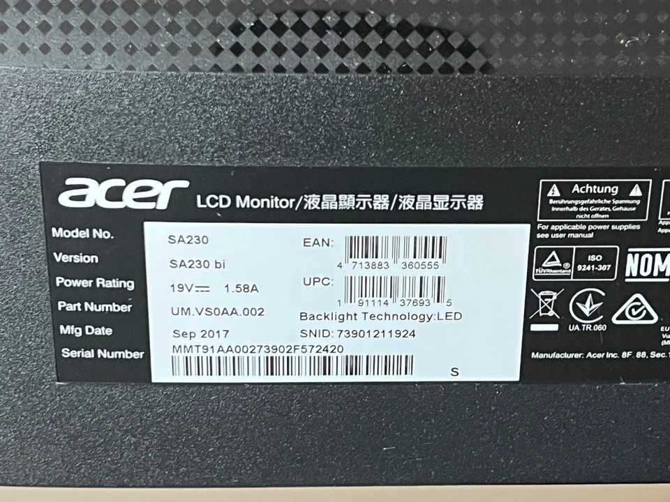 Acer 23 inch LED Monitor  1920 x 1080 - SA230 - Image 4 of 4