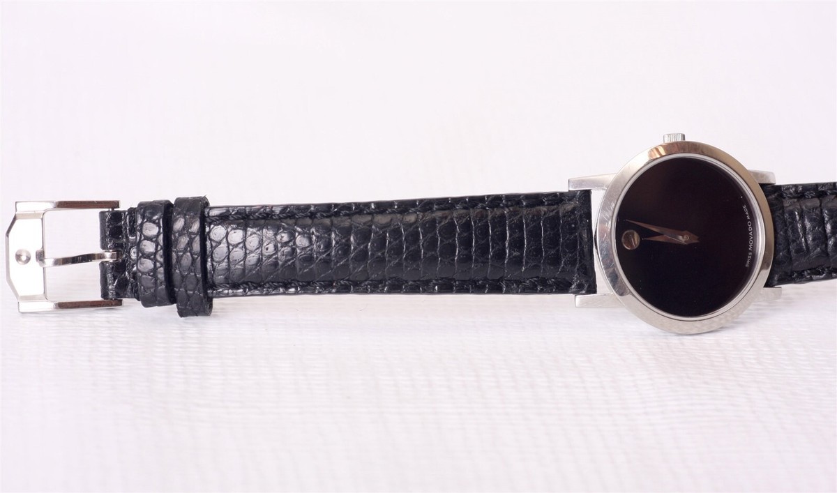 MOVADO Vintage Museum Women’s Black Lizard Leather Band Watch MOVADO Museum Classic Luxury Watch for Women Silver w/ Black  main image 4