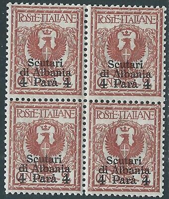 1915 LEVANTE SHKODARI D'ALBANIA 4 PA SU 2 CENT QUARTINA MNH ** - RB10