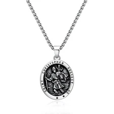 Rnivida Stainless Steel Saint Christopher Necklace St Christopher Medal Bless...