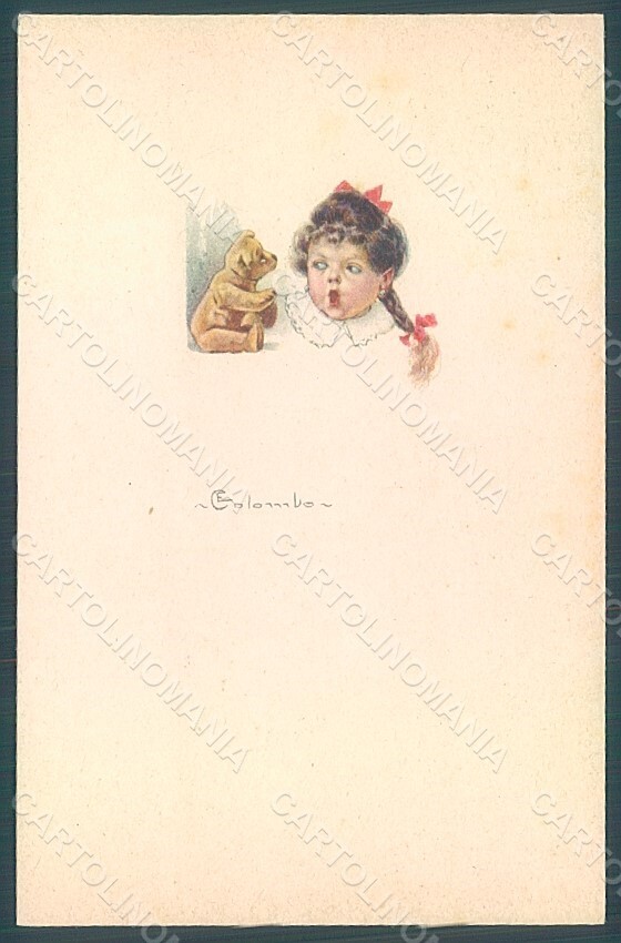 Artist Signed Colombo E. Child Girl Teddy Bear serie 572M-4 postcard HR2748