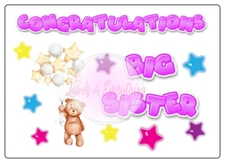 Congratulations Big Sister New Baby Stickers Rectangle Party Balloon Teddy