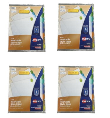 Lot Of 4 Packs Of Avery 8 Tab Insertable Style Edge Plastic Deviders (32 Total)