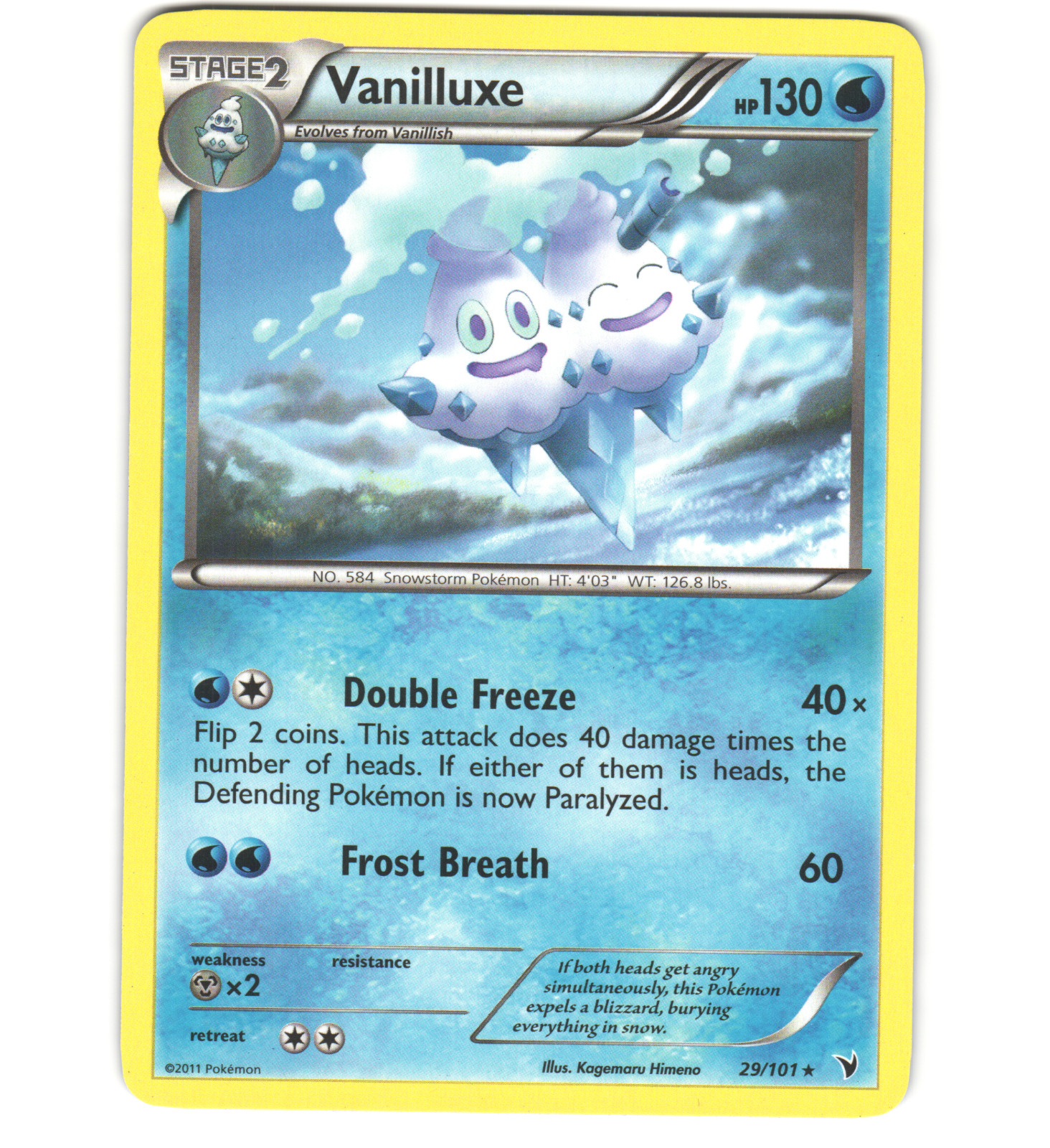 Pokemon 2011 Near Mint NM Vanilluxe Noble Victories Rare 29/101 Card