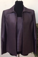 Nipon Boutique Women Purple Stripe Polyester 2 Piece Blazer Shell Sz 10P EUC