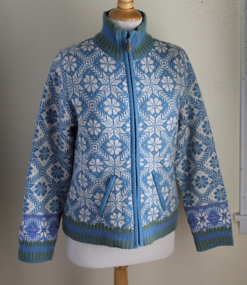 Icelandic Design -Sz S Nordic Snowflake Wool Art-to-Wear Lined Sweater Jacket 