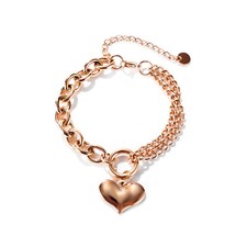 Girls Rose Gold Stainless Steel Heart Love Pendant Charms Bracelet Chain 16 6cm