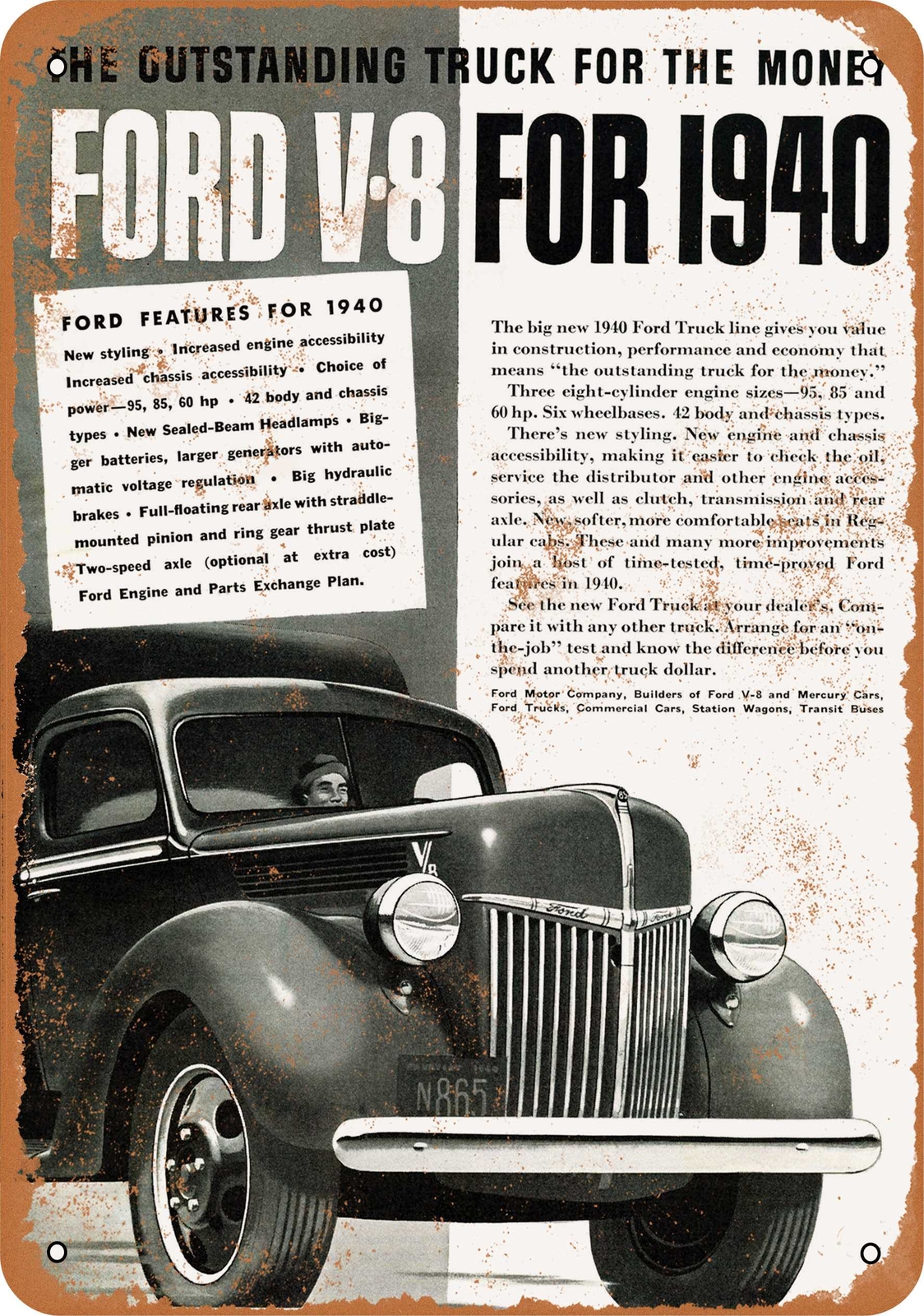Metal Sign - 1940 Ford Pickup Trucks - Vintage Look Reproduction