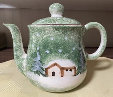 Rare Vintage The Cellar Macy’s Log Cabin Made In Italy 1995 Hand Painted Teapot