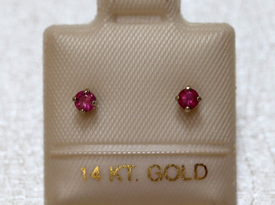 Rubin Ohrstecker - 3 mm - 14 Kt. Weißgold - 585 - Diamond Setting - Brillant Cut