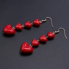 Womens Earrings Long Drop Dangle Hook Red heart