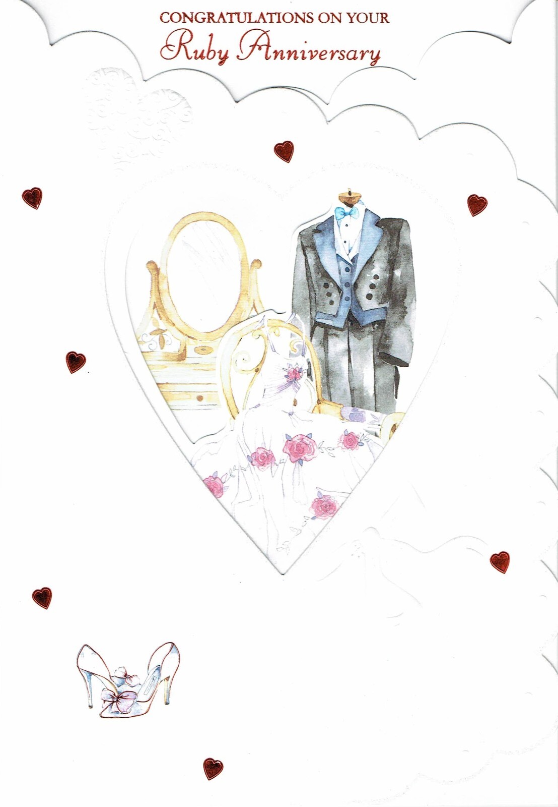 RUBY WEDDING ANNIVERSARY CARD - 40th With LOVELY WORDS 3-Fold Card