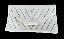 Vtg White Gray Seed Bead Clutch Purse Evening Bag Date Night Black Tie MCM